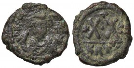 BIZANTINE - Eraclio (610-641) - Mezzo follis (Cartagine) - Busto frontale coronato con globo crucigero /R XX, croce in alto, globetto in mezzo, stella...