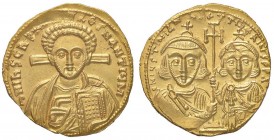 BIZANTINE - Giustiniano II e Tiberio III (705-711) - Solido - Busto nimbato di Cristo di fronte, con Vangelo /R I busti di Giustiniano e Tiberio III d...