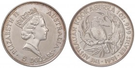 ESTERE - AUSTRALIA - Elisabetta II (1952) - 5 Dollari 1991 - Kookaburra Kr. 138 AG Abilmente lavata
FS