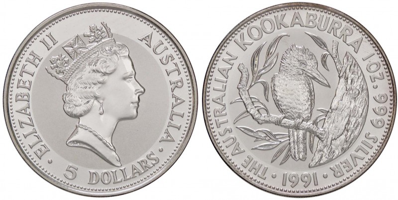 ESTERE - AUSTRALIA - Elisabetta II (1952) - 5 Dollari 1991 - Kookaburra Kr. 138 ...
