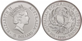 ESTERE - AUSTRALIA - Elisabetta II (1952) - 5 Dollari 1991 - Kookaburra Kr. 138 AG In astuccio
FS