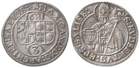 ESTERE - AUSTRIA-SALISBURGO - Max Gandolph (1668-1687) - 3 Kreuzer 1681 Kr. 228 AG
SPL+