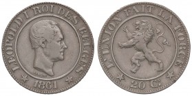 ESTERE - BELGIO - Leopoldo I (1831-1865) - 20 Centesimi 1861 Kr. 20 R NI Colpetto
BB