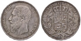 ESTERE - BELGIO - Leopoldo II (1865-1909) - 5 Franchi 1867 Kr. 24 AG
BB-SPL