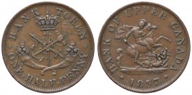 ESTERE - CANADA-UPPER CANADA - Vittoria (1837-1901) - Mezzo penny 1857 Kr. TN2 CU Token
BB+