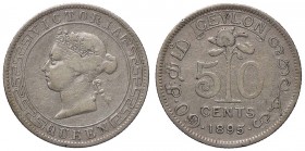 ESTERE - CEYLON - Vittoria (1837-1901) - 50 Centesimi 1895 Kr. 96 AG
qBB/BB