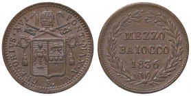 ZECCHE ITALIANE - BOLOGNA - Gregorio XVI (1831-1846) - Mezzo baiocco 1836 A. VI Pag. 216; Mont. 225 CU
SPL-FDC