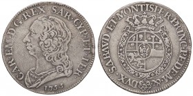 SAVOIA - Carlo Emanuele III (1730-1773) - Quarto di scudo 1755 Mont. 191 AG
meglio di MB