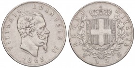 SAVOIA - Vittorio Emanuele II Re d'Italia (1861-1878) - 5 Lire 1865 T Pag. 487; Mont. 167 R AG
meglio di MB