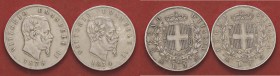 SAVOIA - Vittorio Emanuele II Re d'Italia (1861-1878) - 5 Lire 1874 e 1875 M AG Lotto di 2 monete
med. BB