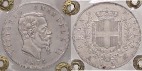 SAVOIA - Vittorio Emanuele II Re d'Italia (1861-1878) - 5 Lire 1874 M Pag. 498; Mont. 182 AG Sigillata Lucio Raponi
SPL