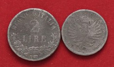 SAVOIA - Vittorio Emanuele II Re d'Italia (1861-1878) - 2 Lire 1863 T Valore (AG g. 8,41) Assieme a lira 1907, gr. 3,72 - Lotto di 2 falsi d'epoca
MB