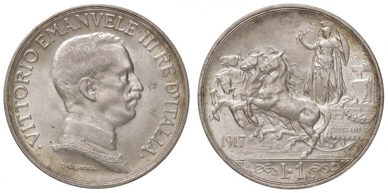 SAVOIA - Vittorio Emanuele III (1900-1943) - Lira 1917 Quadriga briosa Pag. 775;...