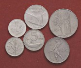 REPUBBLICA ITALIANA - Repubblica Italiana (monetazione in lire) (1946-2001) - Serie 1956 Gig. 1111 R 6 valori Il 5 lire è BB
BB÷FDC