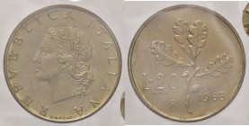 REPUBBLICA ITALIANA - Repubblica Italiana (monetazione in lire) (1946-2001) - 20 Lire 1968 - Ramo di quercia - Prova Mont. 11 RR BT Sigillata Gianfran...