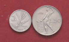 REPUBBLICA ITALIANA - Repubblica Italiana (monetazione in lire) (1946-2001) - 2 Lire 1958 Mont. 7 RR IT Assieme a 50 lire 1958 - Lotto di 2 monete
me...