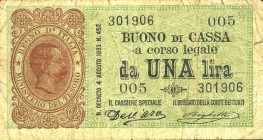CARTAMONETA - BUONI DI CASSA - Umberto I (1878-1900) - Lira 15/09/1893 - Serie 1-30 Alfa 1; Lireuro 1A RRR Dell'Ara/Righetti
qBB
