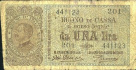 CARTAMONETA - BUONI DI CASSA - Vittorio Emanuele III (1900-1943) - Lira 10/07/1921 - Serie 201- Alfa 14; Lireuro 3D RRRR Dell'Ara/Porena
MB