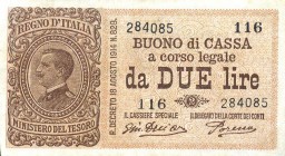 CARTAMONETA - BUONI DI CASSA - Vittorio Emanuele III (1900-1943) - 2 Lire 14/03/1920 - Serie 101-125 Alfa 33; Lireuro 7D R Giu. Dell'Ara/Porena
SPL+