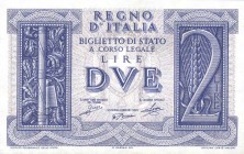CARTAMONETA - BIGLIETTI DI STATO - Vittorio Emanuele III (1900-1943) - 2 Lire 14/11/1939 Alfa 38; Lireuro 8A Grassi/Porena/Cossu Lotto di 2 biglietti ...