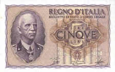 CARTAMONETA - BIGLIETTI DI STATO - Vittorio Emanuele III (1900-1943) - 5 Lire 1940 - XVIII Alfa 60; Lireuro 13A Grassi/Porena/Cossu Lotto di 4 bigliet...