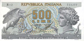 CARTAMONETA - BIGLIETTI DI STATO - Repubblica Italiana (monetazione in lire) (1946-2001) - 500 Lire - Aretusa 20/06/1966 Alfa 550; Lireuro 25A Stammat...