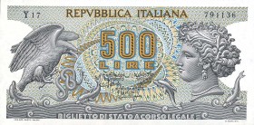 CARTAMONETA - BIGLIETTI DI STATO - Repubblica Italiana (monetazione in lire) (1946-2001) - 500 Lire - Aretusa 20/10/1967 Alfa 551; Lireuro 25B Nuvolon...