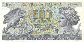 CARTAMONETA - BIGLIETTI DI STATO - Repubblica Italiana (monetazione in lire) (1946-2001) - 500 Lire - Aretusa 23/04/1975 Alfa 553; Lireuro 25D RRR Mic...