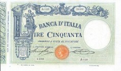 CARTAMONETA - BANCA d'ITALIA - Vittorio Emanuele III (1900-1943) - 50 Lire - Barbetti con matrice 18/12/1925 Alfa 158; Lireuro 3/44 Stringher/Sacchi
...