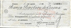 VARIE - Assegni Banca popolare di Cesena, a taglio fisso da 500 lire, 24/08/1966
BB