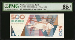 ARUBA. Centrale Bank. 500 Florin, 1993. P-15. PMG Gem Uncirculated 65 EPQ.

Highest denomination and first issue of series. Colorful type with the g...