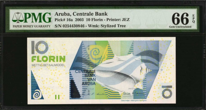 ARUBA. Centrale Bank. 10 Florin, 2003. P-16a. PMG Gem Uncirculated 66 EPQ.

Te...