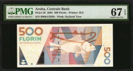 ARUBA. Centrale Bank. 500 Florin, 2003. P-20. PMG Superb Gem Uncirculated 67 EPQ.

Highest issued denomination of series. Terrific type with the gro...