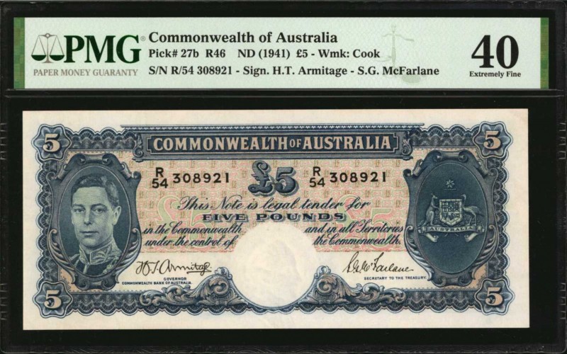 AUSTRALIA. Commonwealth of Australia. 5 Pounds, ND (1941). P-27b. PMG Extremely ...