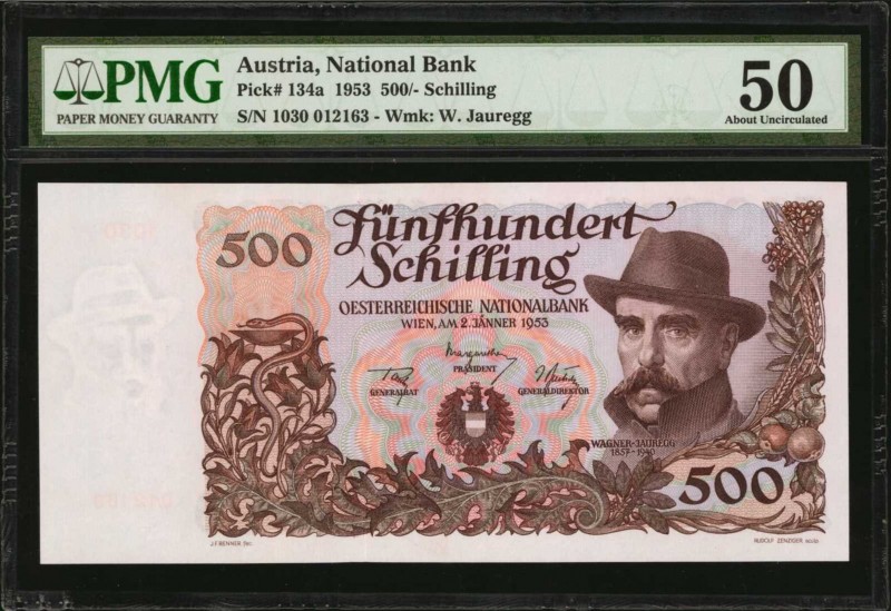 AUSTRIA. National Bank. 500 Schilling, 1953. P-134a. PMG About Uncirculated 50....