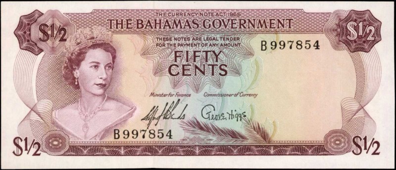 BAHAMAS. Government of the Bahamas. 50 Cents, 1965. P-17a. About Uncirculated.
...