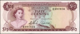 BAHAMAS. Government of the Bahamas. 50 Cents, 1965. P-17a. About Uncirculated.

Nice centering with just minor circulation on this purple colored QE...