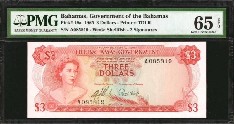 BAHAMAS. Government of the Bahamas. 3 Dollars, 1965. P-19a. PMG Gem Uncirculated...