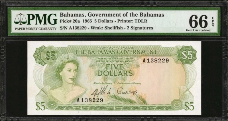 BAHAMAS. Government of the Bahamas. 5 Dollars, 1965. P-20a. PMG Gem Uncirculated...
