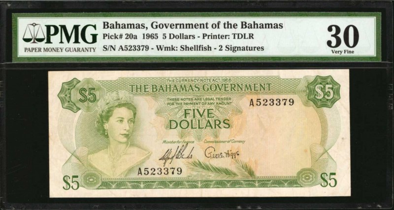 BAHAMAS. Government of the Bahamas. 5 Dollars, 1965. P-20a. PMG Very Fine 30.
...