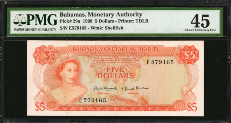 BAHAMAS. Monetary Authority. 5 Dollars, 1968. P-29a. PMG Choice Extremely Fine 4...