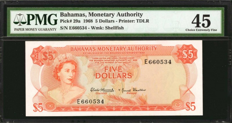 BAHAMAS. Monetary Authority. 5 Dollars, 1968. P-29a. PMG Choice Extremely Fine 4...