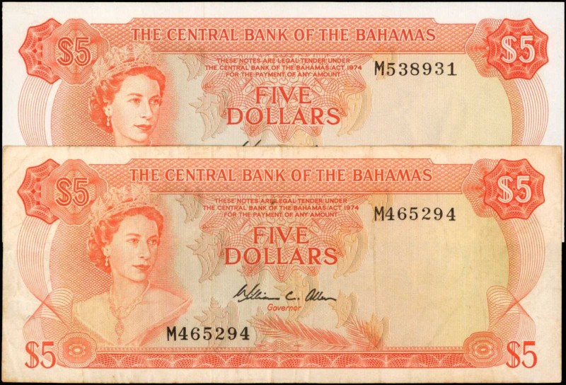 BAHAMAS. Central Bank of the Bahamas. 5 Dollars, 1974. P-37b. Very Fine & About ...