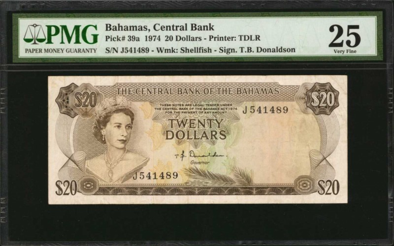 BAHAMAS. Central Bank. 20 Dollars, 1974. P-39a. PMG Very Fine 25.

Printed by ...