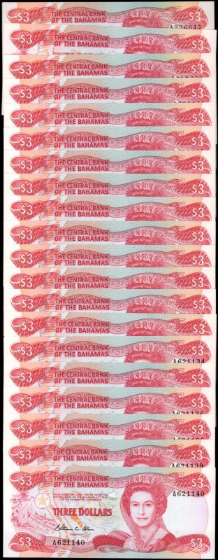 BAHAMAS. Central Bank of the Bahamas. 3 Dollars, 1974 (ND 1984). P-44a. About Un...