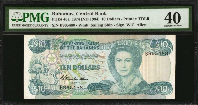 BAHAMAS. Central Bank of the Bahamas. 10 Dollars, 1974 (ND 1984). P-46a. PMG Ext...