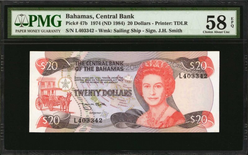 BAHAMAS. Central Bank of the Bahamas. 20 Dollars, 1974 (ND 1984). P-47b. PMG Cho...