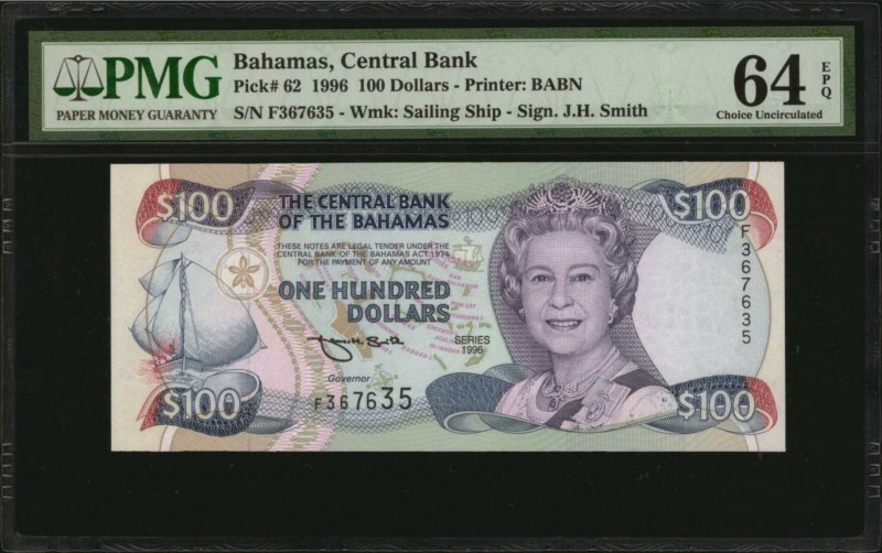 BAHAMAS. Central Bank of the Bahamas. 100 Dollars, 1996. P-62. PMG Choice Uncirc...