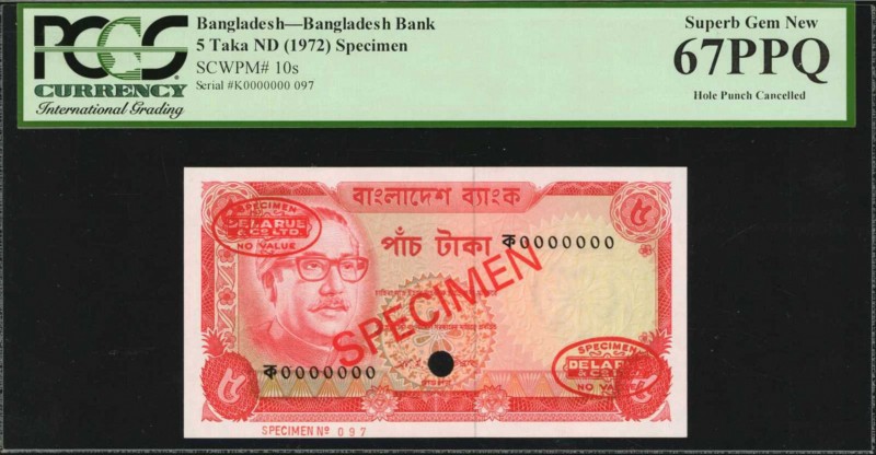 BANGLADESH. Bangladesh Bank. 5 Taka, ND (1972). P-10s. Specimen. PCGS Currency S...