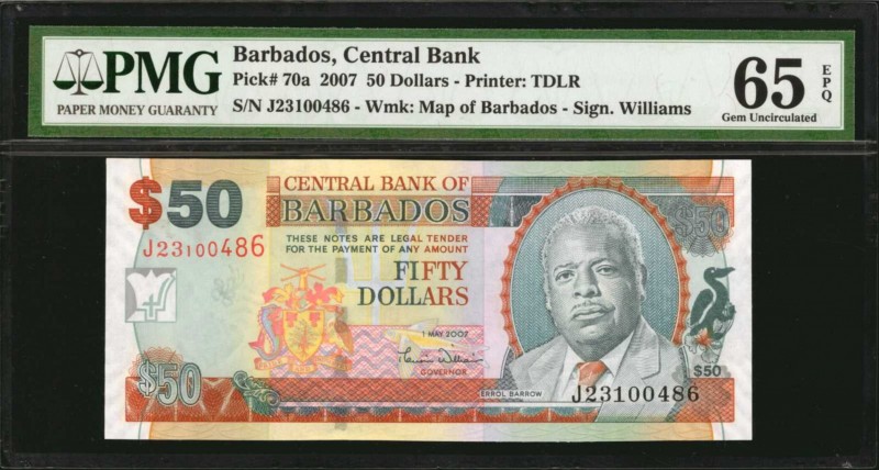 BARBADOS. Central Bank. 50 Dollars, 2007. P-70a. PMG Gem Uncirculated 65 EPQ.
...